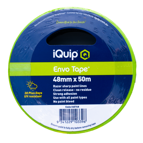 Envo Tape - 48mm x 50m Razor sharp paint lines Clean release – no residue Strong adhesion Use with all paint types No paint bleed 30 Plus Days UV resistant